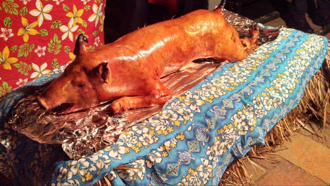 Hawaiian luau whole roasted pig kalua pork feast